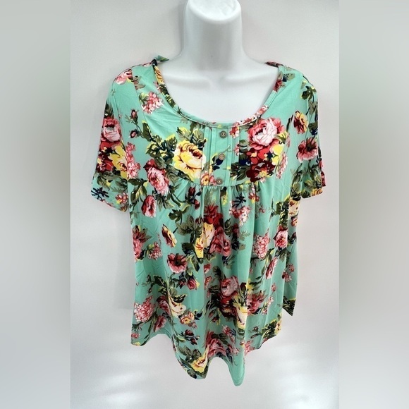 CPOKRTWSO Women's Plus Size Short Sleeve Tunic Top Floral Henley shirt Casual Bl - Picture 5 of 8